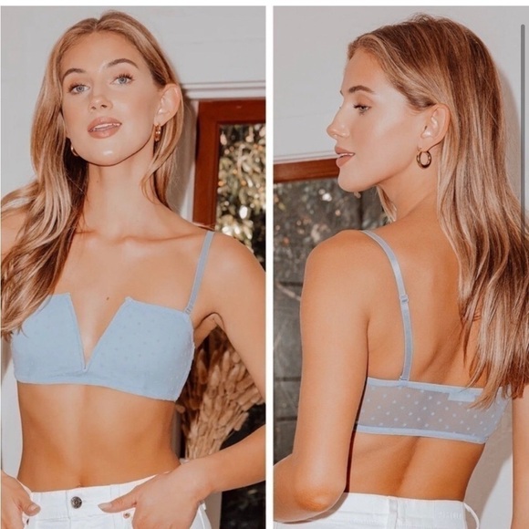 NWT Free people sierra bandeau blue Swiss dot mesh the rain women’s size small - Picture 1 of 11
